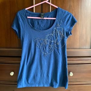 Ann Taylor Blue Beaded Tee